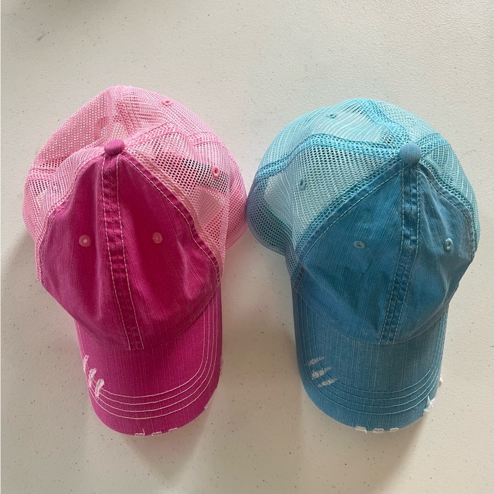 Pink and Teal Mesh Back Baseball Caps - Set of 2